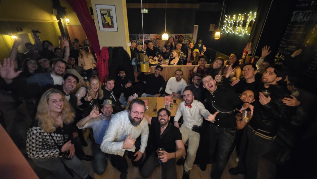New Year’s party at Kamoma Spritz Bar in Barcelona with an international group celebrating together