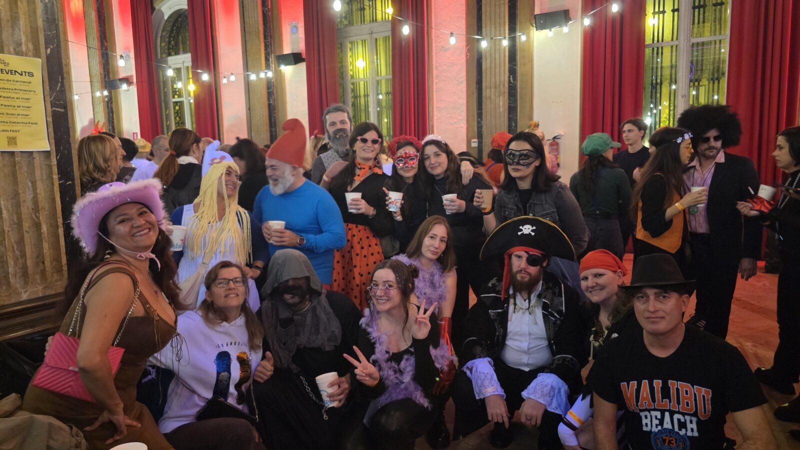 International group celebrating Carnaval at Estación de Francia in Barcelona 2026