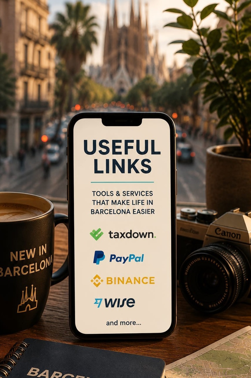 Useful links and tools for life in Barcelona including TaxDown, PayPal and Binance – recommended by New in Barcelona community