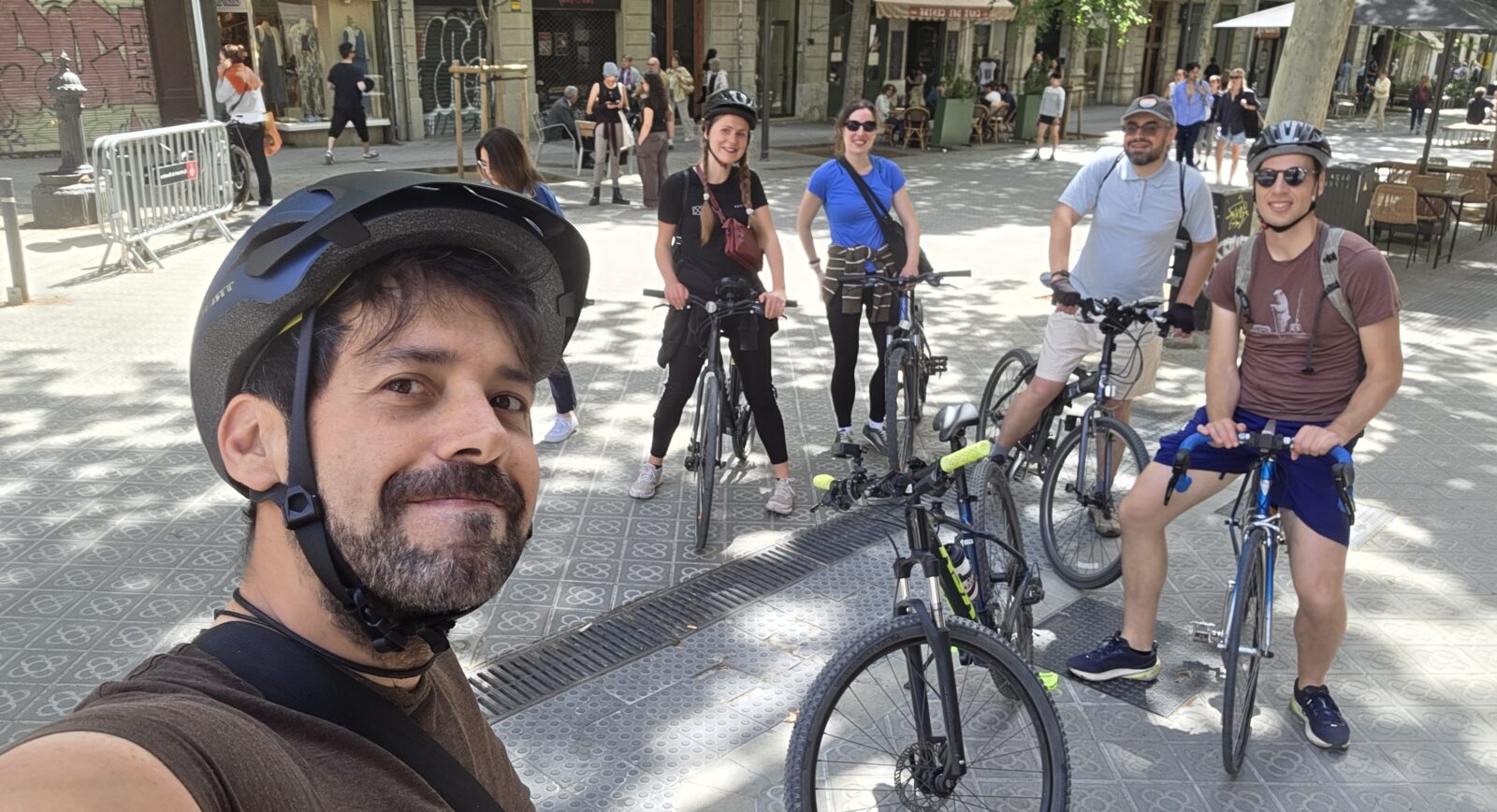 International cycling group riding from Barcelona to El Prat de Llobregat during a New in Barcelona bike adventure