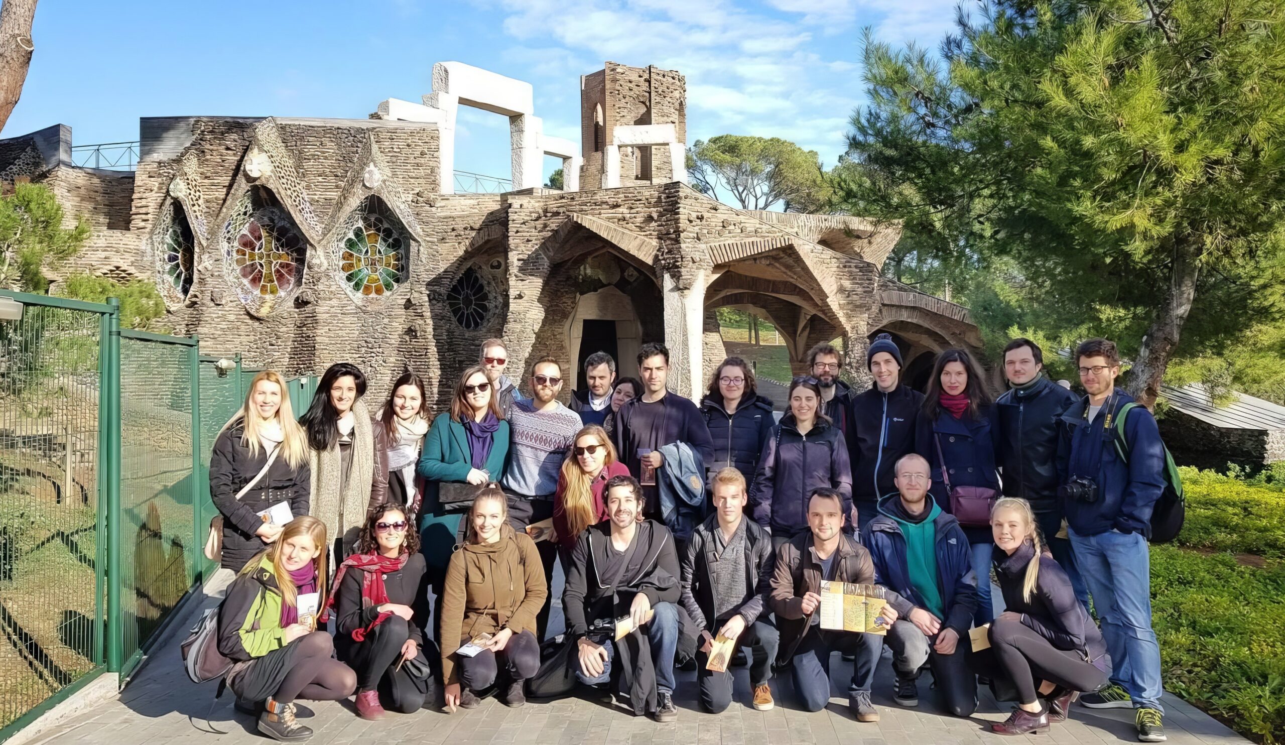 International group visiting Colònia Güell near Barcelona with New in Barcelona community